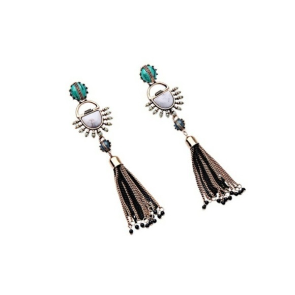 Long Metal Fringe Tassel Statement Earrings - Picture 2 of 5